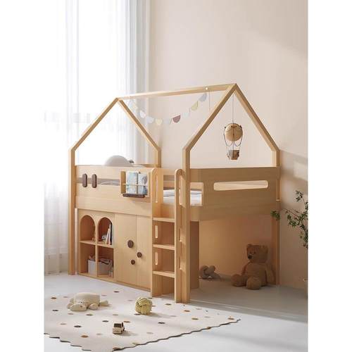 考拉森林儿童床实木半高床带围栏防护栏儿童床树屋床多功能组合