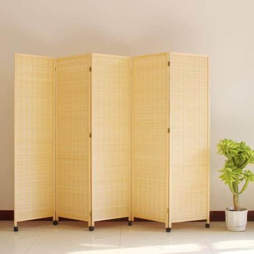 折叠屏风隔断客厅玄关折屏办公室遮挡帘实木竹编简易可移动带滑轮