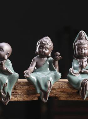 葛瑶开片陶俑如来观音佛像装饰家居古架园林装饰