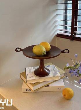 覆古中古风耳朵果盘高脚托盘桌面装饰品收纳层架摄影双耳托盘