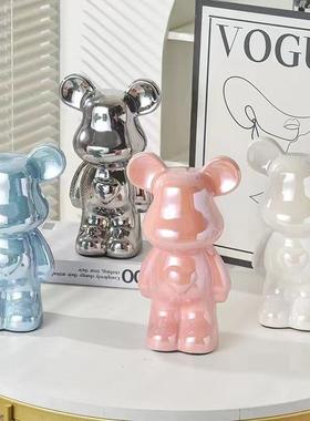 28CM爱心熊暴力熊客厅潮玩简约酒柜电视柜电镀陶瓷存钱罐轻奢摆件