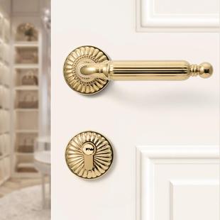 金色法式卧室门锁室内房间木门门把手轻奢家用分体磁吸静音房门锁