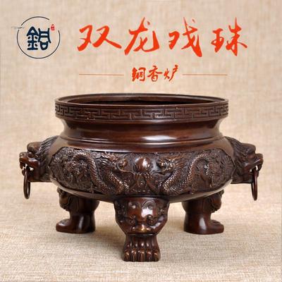二龙香炉铜香炉特大号招财二龙戏珠香炉家用室内供奉供佛关公专用