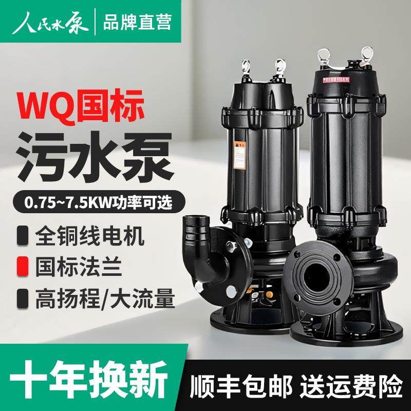 人民污水泵潜水排污泵三相排污泵30V化粪池河道清8淤液下塞堵抽无