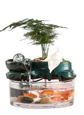 流水摆件JF1080循装客环水招财小鱼缸厅创意喷泉财办生公室桌面微