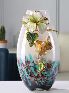 轻高级感厅珐琅彩玻JMI璃花瓶件摆客插花酒奢柜电视柜装饰品高档