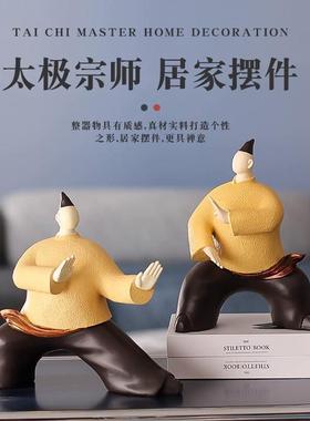 新中式办创意象品人物太极宗师客厅玄关柜酒柜老抽板公室装饰X534