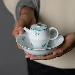 功夫茶具过滤冲茶器 纯手绘青竹陶瓷茶壶单壶家用泡茶水壶简约中式