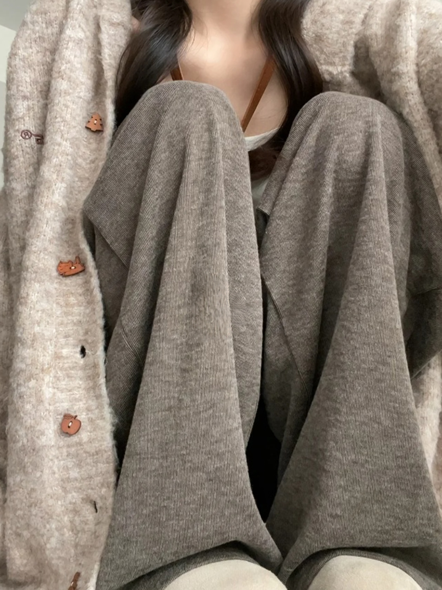 咖色糯米裤女秋季2025新款高腰软糯垂感休闲宽松小个子针织阔腿裤