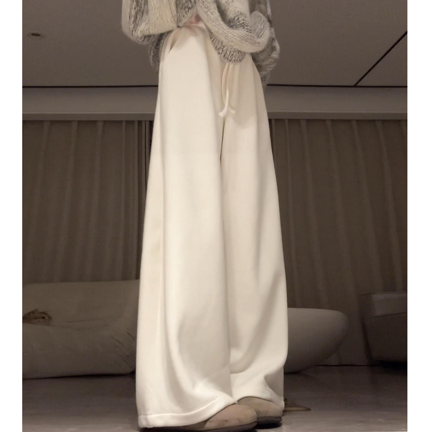 白色慵懒加厚毛巾裤女秋冬季2025新款高腰显瘦加绒垂感休闲阔腿裤
