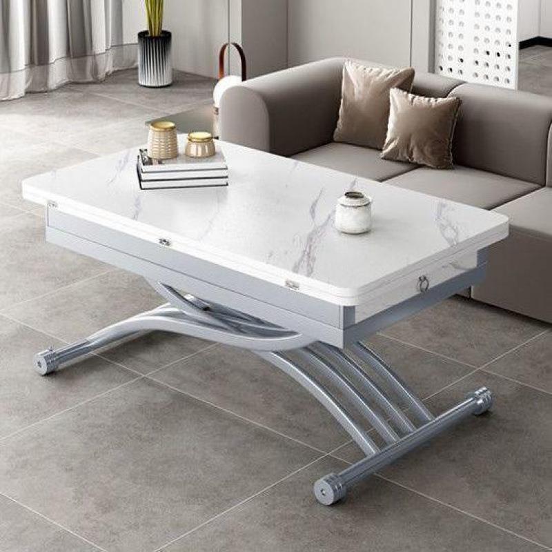 岩板升降茶几实木小户型两用桌多功能家用一体式钢化茶几秒变餐桌