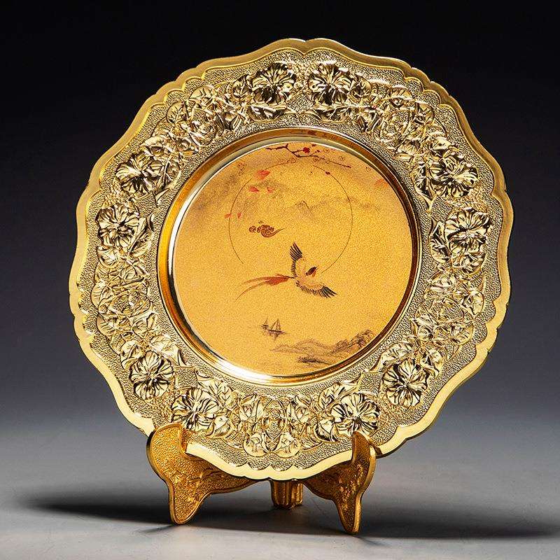 中式纪念盘定 制金属奖牌公司表彰校庆同学会奖碟锡盘厂家直售