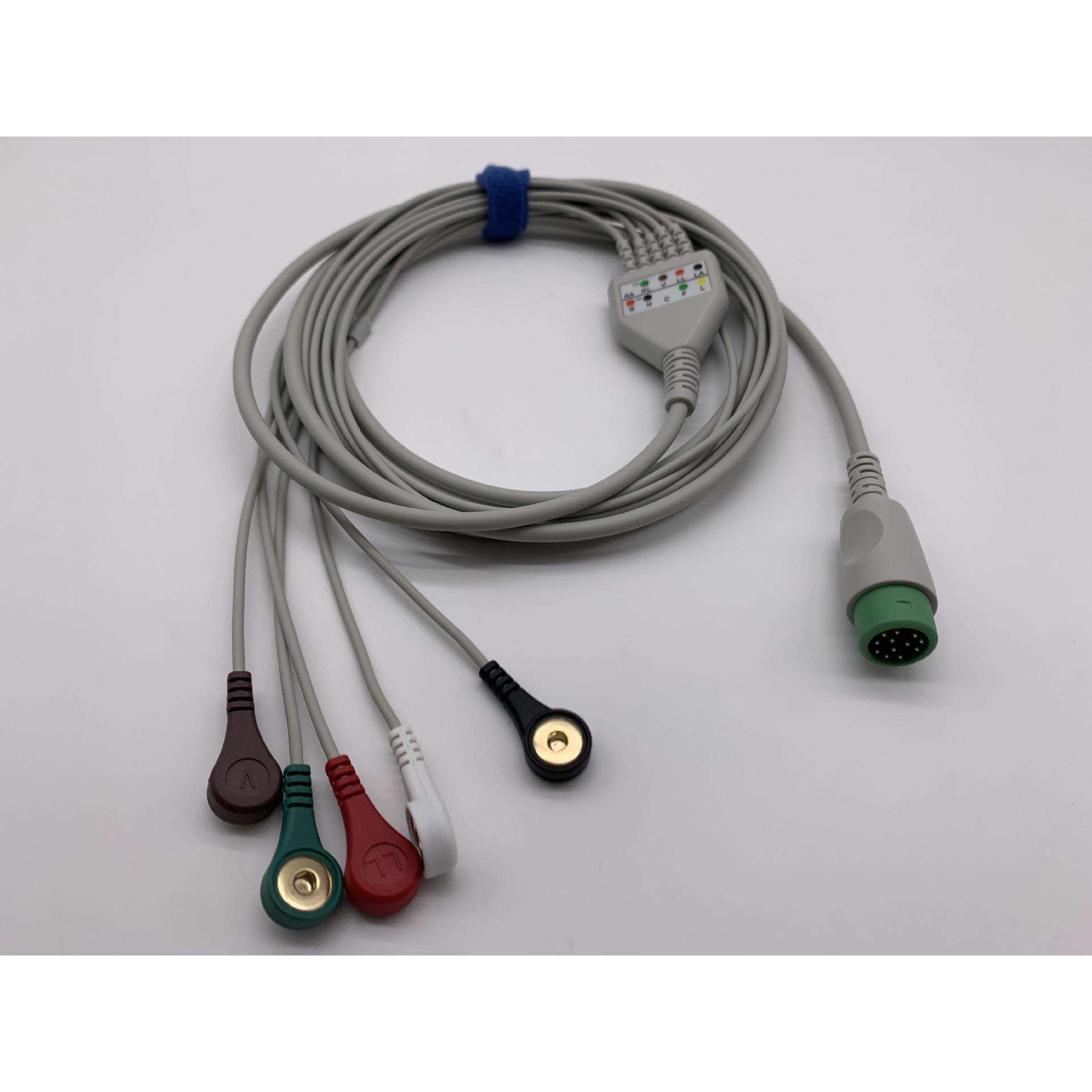 兼容迈瑞T5T8/IPM8/10科曼心电监护仪导联线12针导连线五导扣式