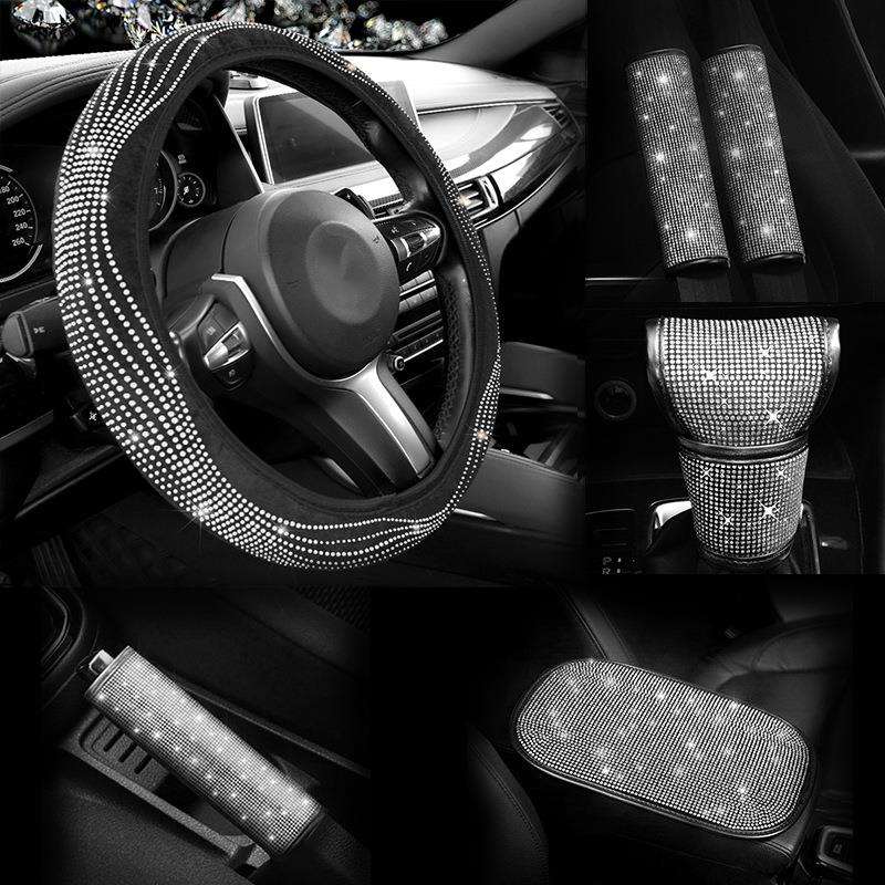 汽车方向盘套镶钻波浪型夏季护肩档把套扶手箱垫跨境爆款手刹套装