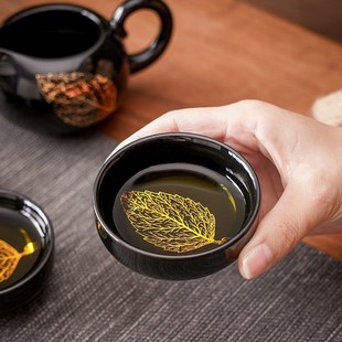 家用客厅整套陶瓷办公室会客懒人石磨自动茶具 木叶盏功夫茶具套装