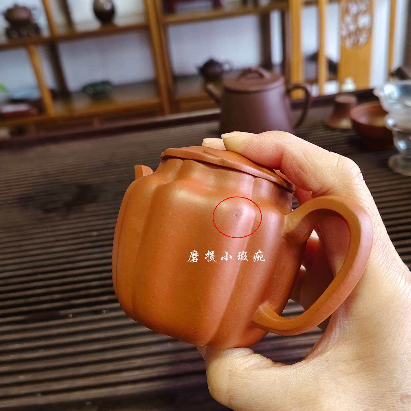 宜兴筋纹宫灯紫砂壶纯手工原矿朱泥小茶壶一人饮茶具瑕疵 160ml