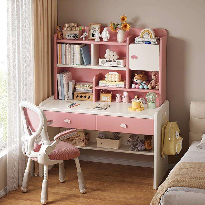 实木儿童书桌书架一体学习桌小学生卧室写字桌椅套装家用升降课桌