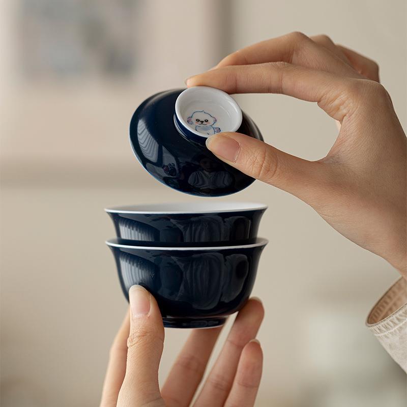 墨己手绘盖碗一人饮茶具套装户外旅行茶具便携快客杯收纳袋套组