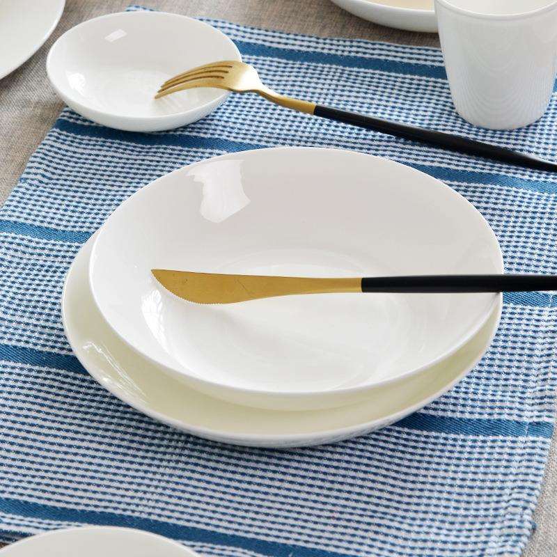 纯白骨瓷餐具碗碟套装家用白色6/8/10人白瓷碗盘整套餐具套餐新品