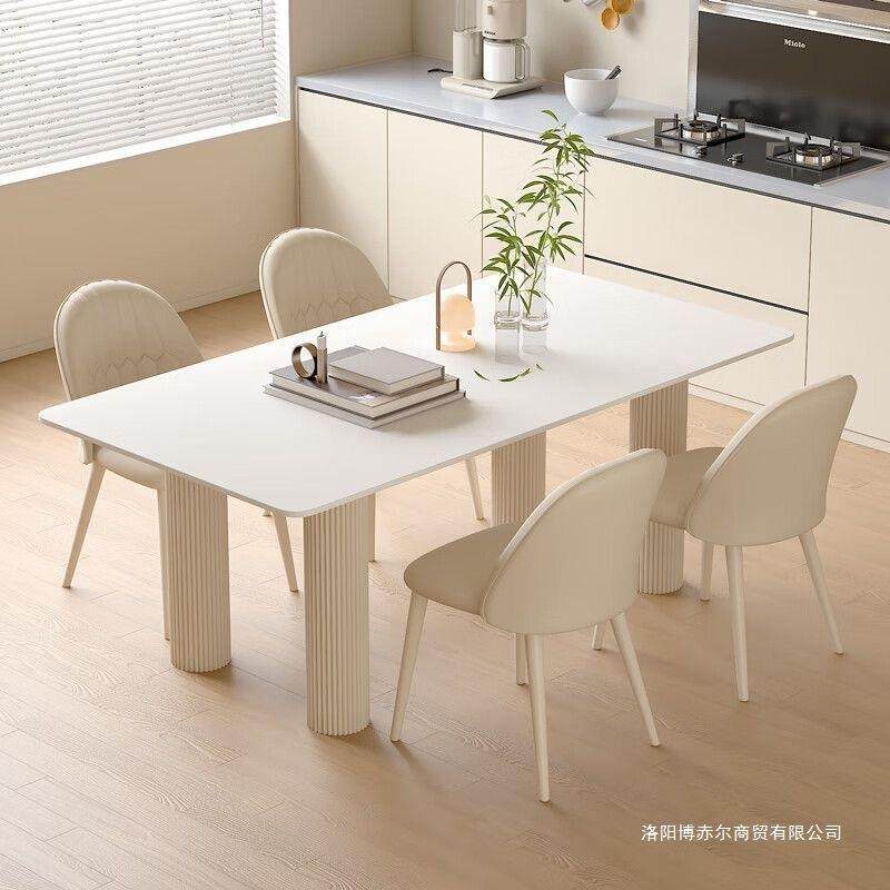 法式奶油纯白岩板餐桌轻奢现代小户型简约家用长餐桌椅组合可靠墙,3C数码配件,USB灯,淘宝优惠券,粉丝福利购,淘宝优惠卷
