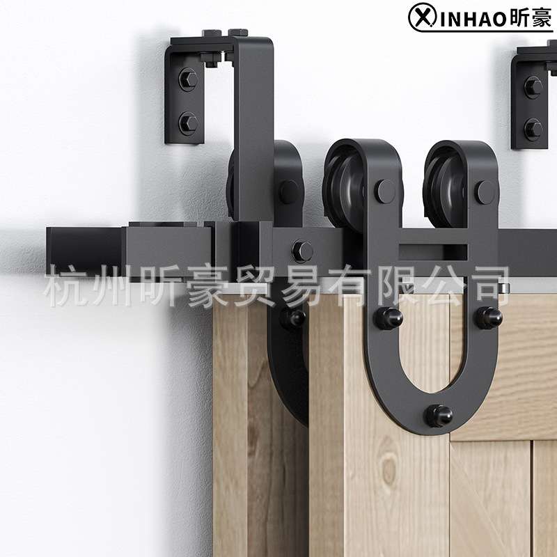 美式谷仓门吊轨马蹄款双轨bypass双门前后移门双轨道套件双层轨道
