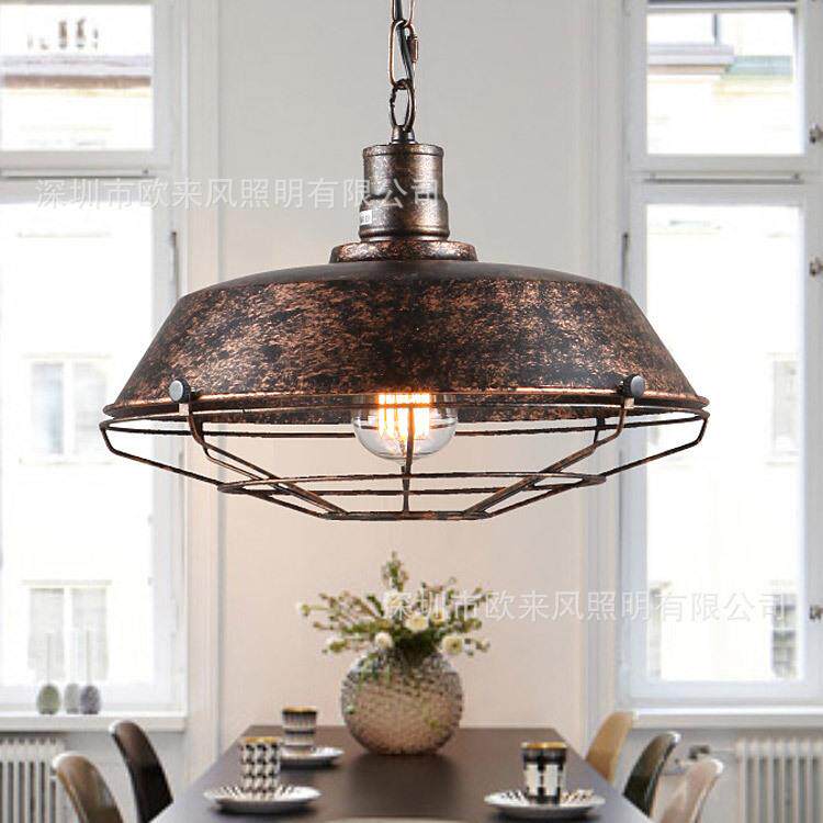 美式工业风复古吧台咖啡厅酒吧灯具单头餐吊灯大灯泡铁艺锅盖吊灯