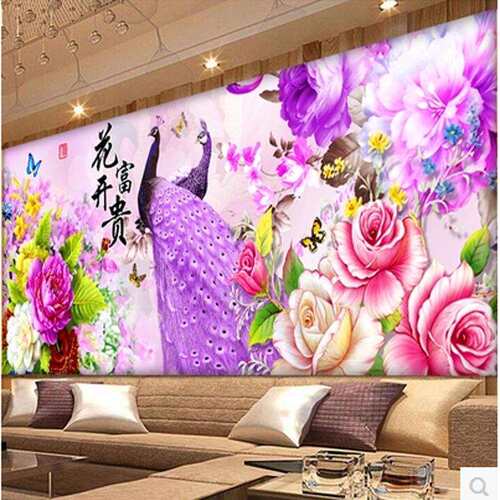 蒙娜丽莎十字绣花开富贵牡丹花孔雀印花满绣十字绣紫孔雀新款