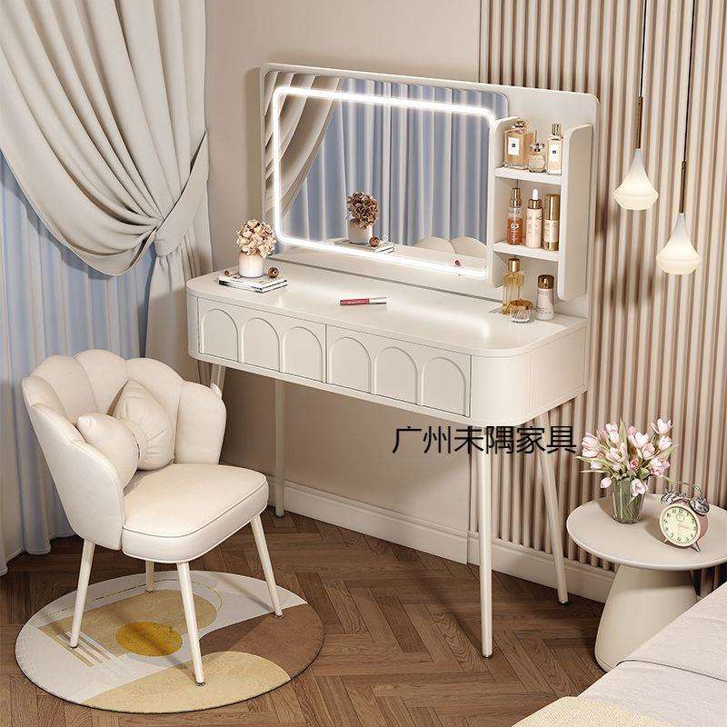 现代简约奶油风梳妆台卧室化妆台收纳柜小型一人主卧书桌斗柜一体
