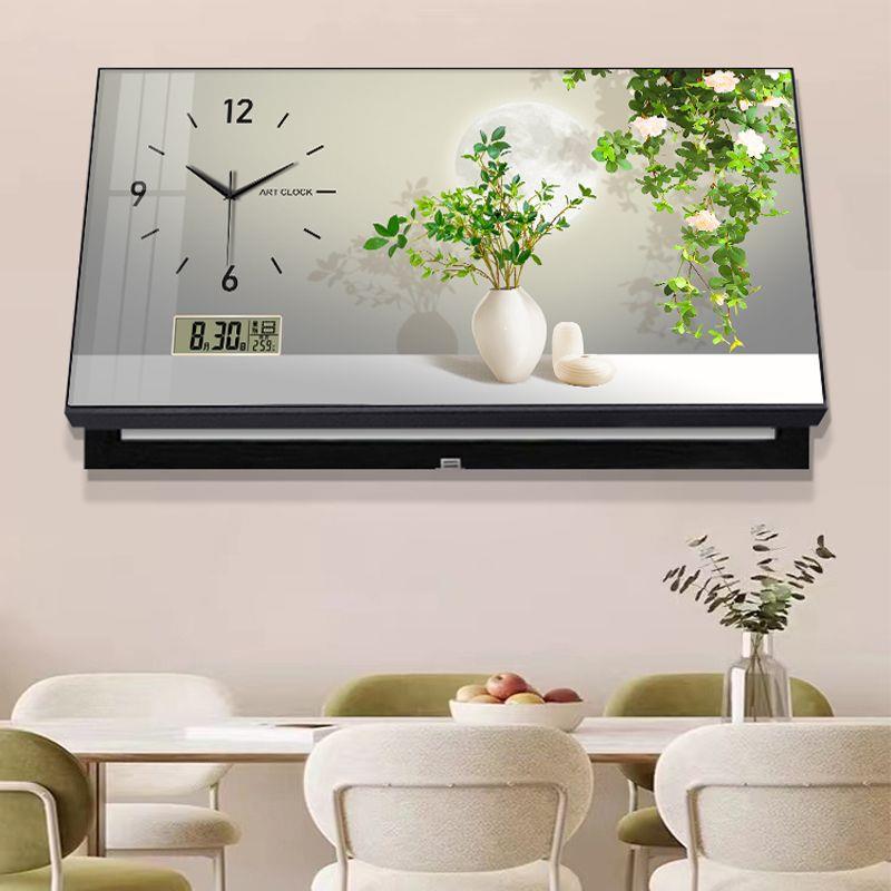 简约绿植万年历大尺寸电表箱装饰画带钟表遮挡配电箱开关时钟挂画