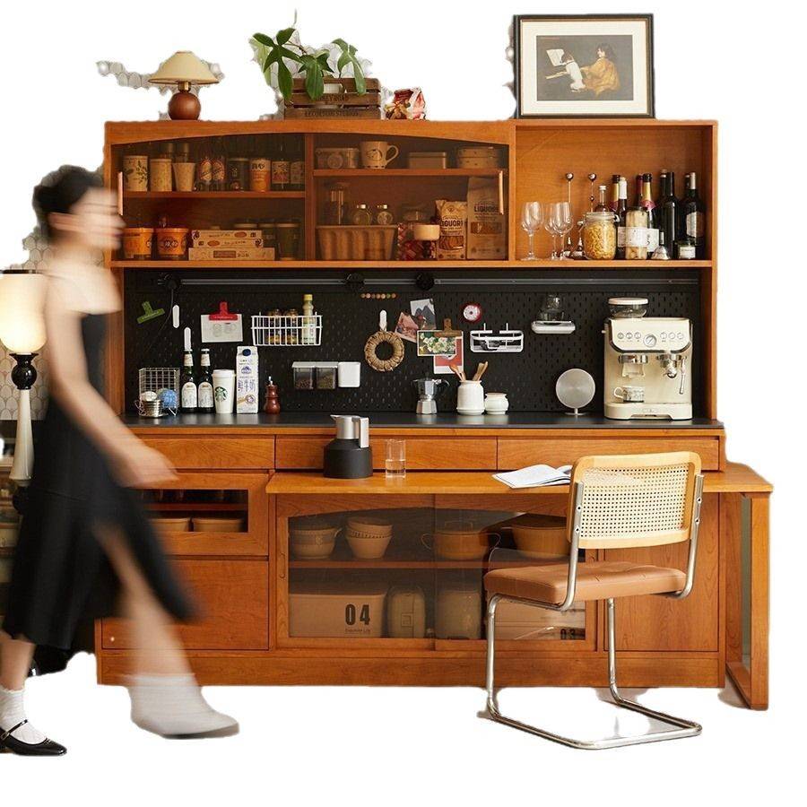 木语餐边柜 餐桌靠墙一体边柜高柜樱桃木实木小户型复古风