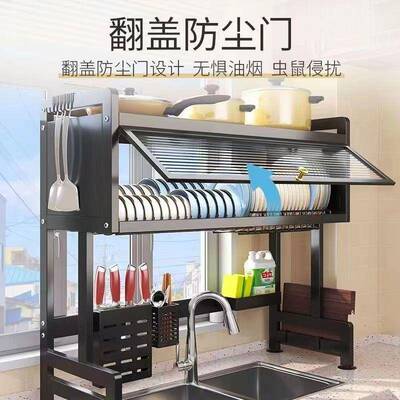 耐用加厚加粗抽拉式碗碟架厨房置物架多功能放碗筷防尘收纳沥水架