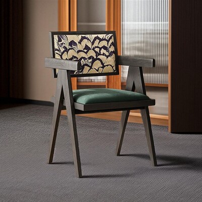 白蜡木实木c法式家用餐椅休闲复古设计师扶手椅靠背中古风餐桌椅