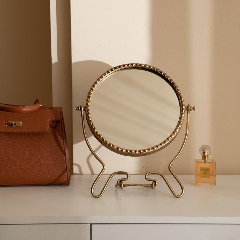 欧式台式桌面梳妆镜 可翻转法式轻奢卧室床M头立式化妆镜 高清镜