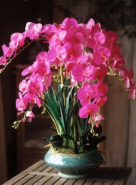 手感pu蝴蝶兰仿真花艺高端摆x花客厅摆设花装饰假花摆件盆栽电视