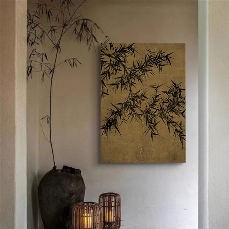 中古风墨竹客厅装饰画国风复古沙发背G景墙挂画新中式玄关茶室壁