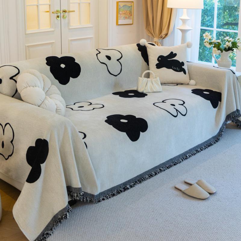 雪尼尔沙发盖布四季通用防滑防猫抓直排沙发罩套2025新款沙发垫巾