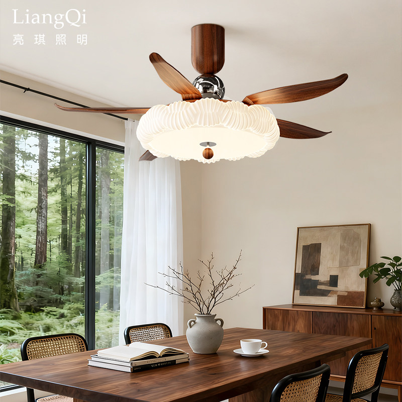 2026新款中古风风扇灯客厅餐厅卧室胡桃木色护眼一体吊灯,家装灯饰光源,风扇灯,淘宝优惠券,粉丝福利购,淘宝优惠卷