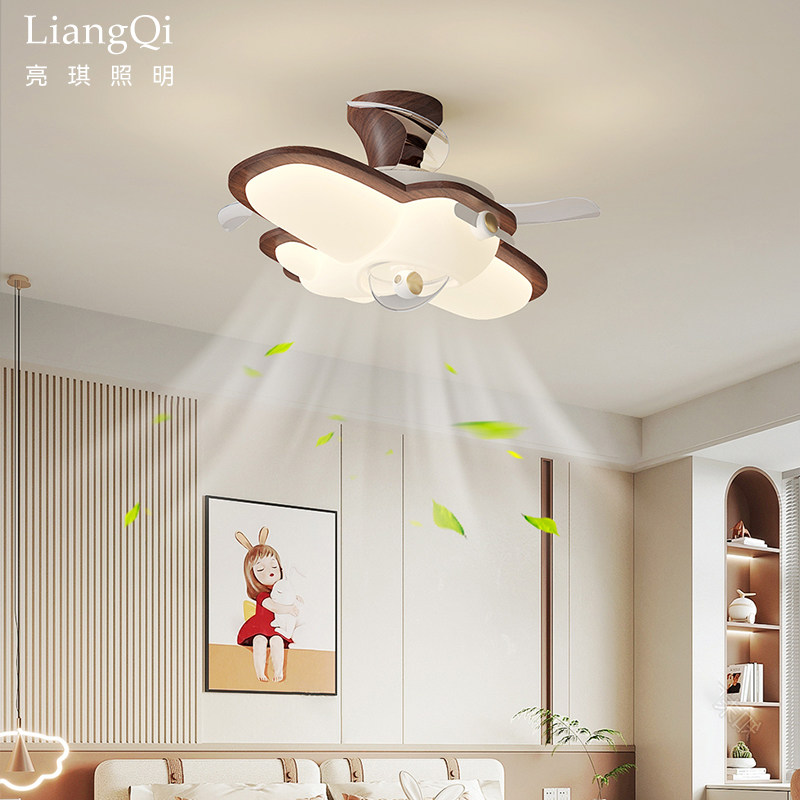 中古风胡桃木纹卧室风扇灯家用一体飞机全光谱护眼男孩儿童房间灯,家装灯饰光源,风扇灯,淘宝优惠券,粉丝福利购,淘宝优惠卷