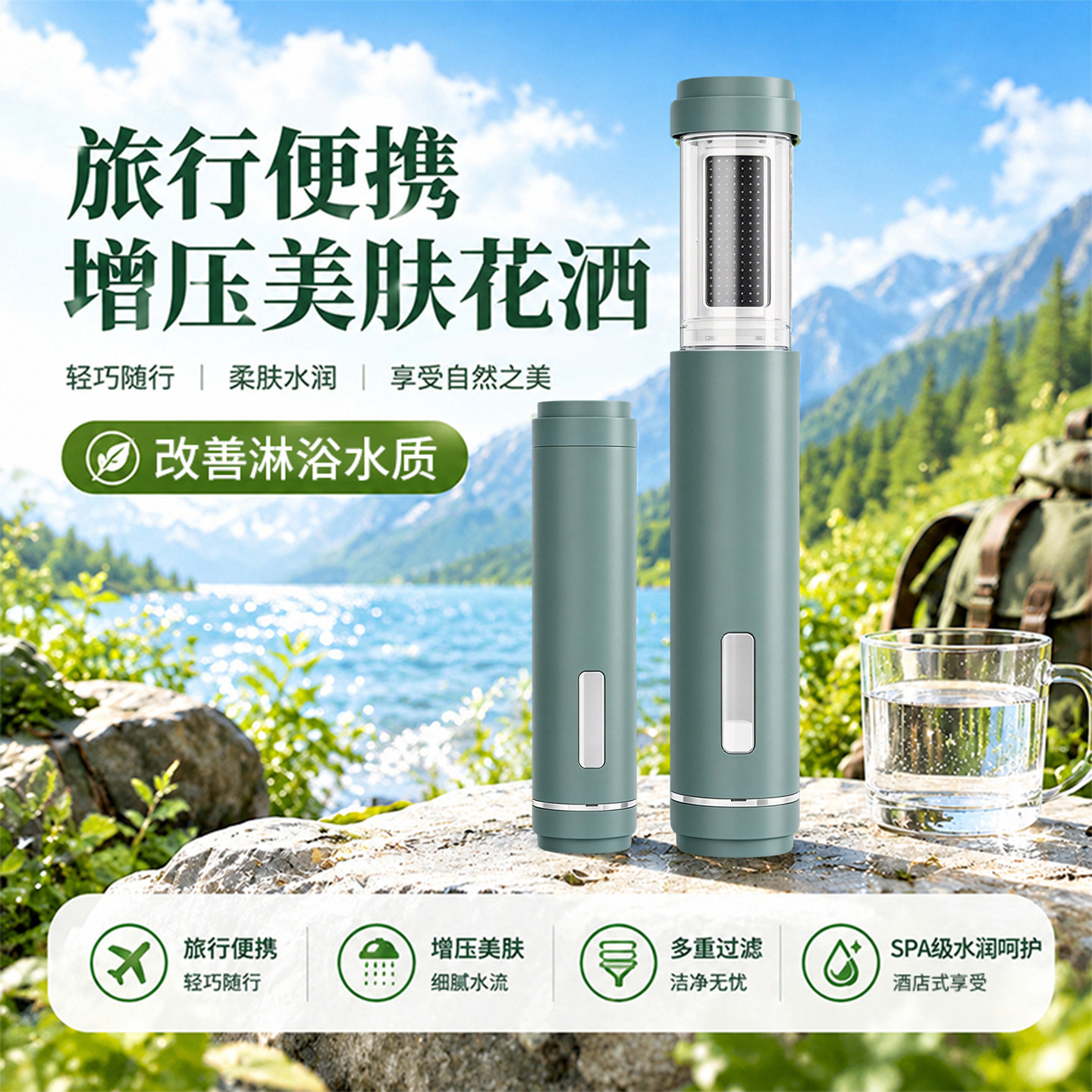 政府补贴 便携式迷你过滤花洒喷头出差旅行美肤沐浴淋浴头莲蓬头