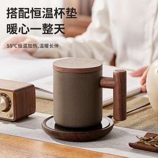 木笙玩物手工陶瓷杯原矿青灰段紫砂杯带盖家用大容量水杯泡茶杯子