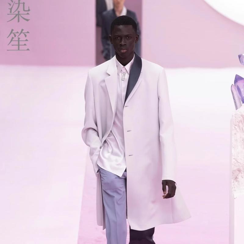 2024春夏新款撞色可拆卸领子男装薄款风衣外套马海毛西装领大衣男