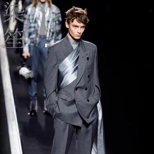 走秀D家西装 绑带丝巾西服灰色暗纹西装 男潮流 CD同款 2024春夏新品