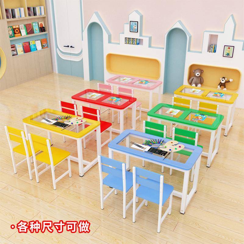 幼儿园小课学双层手工美术绘生画圆角钢化玻璃桌桌画室美术桌-8桌