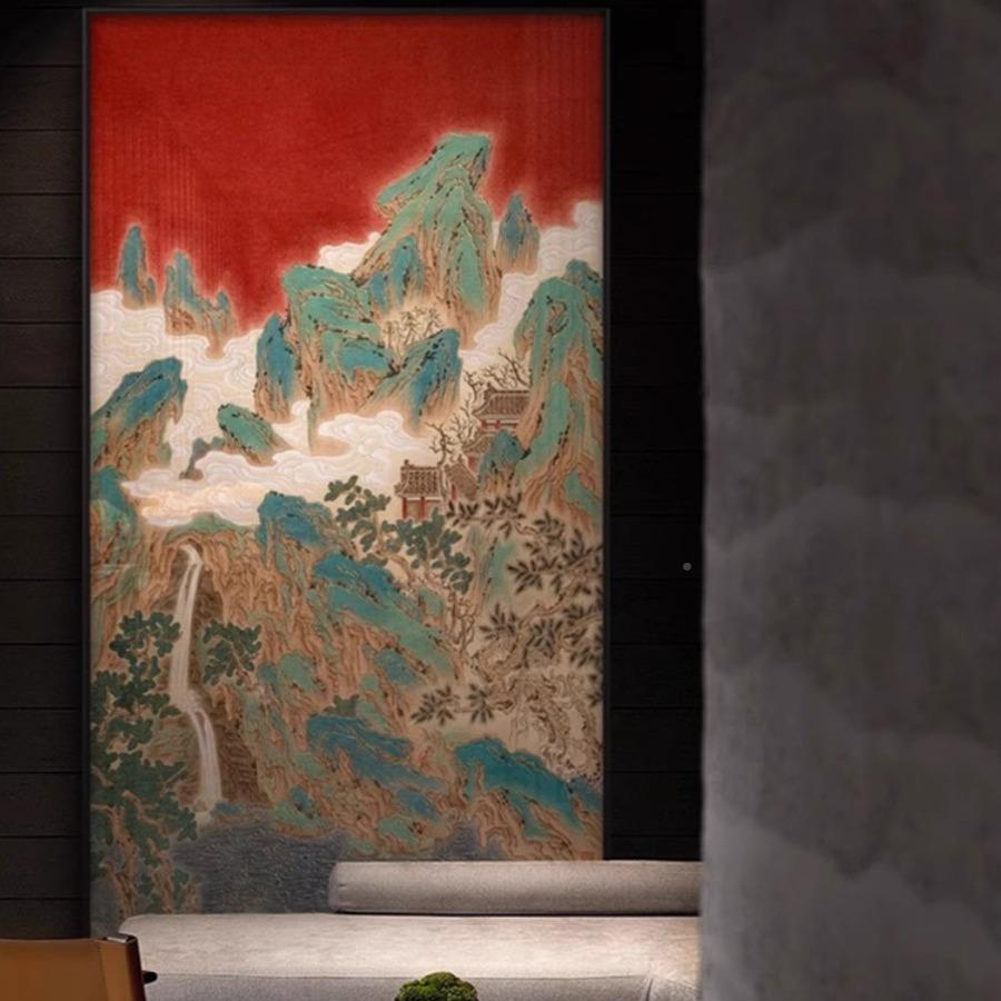 中式高玄关大气红色风酒景挂画店客餐新厅OVX茶室别墅走廊档装饰图片