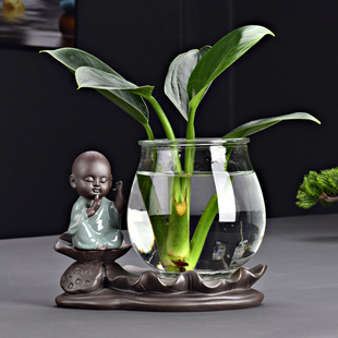 饰家用摆件 创意绿萝水培植物玻璃花瓶插花容器花盆器皿办公桌面装