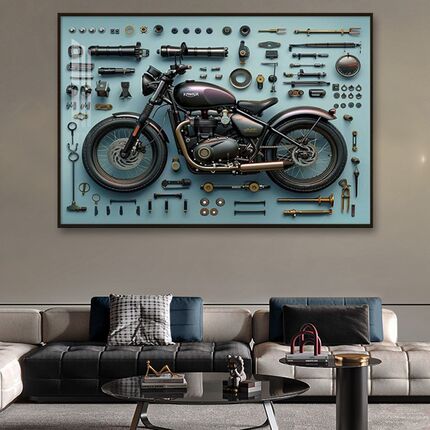 摩托车挂画高级感led带灯壁画电竞房网咖机车挂画男孩卧室装饰画