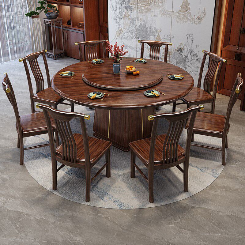 新中式乌金木实木圆桌餐桌椅组合岩板面带转盘家用饭厅酒店饭桌子,住宅家具,岩板餐桌,淘宝优惠券,粉丝福利购,淘宝优惠卷