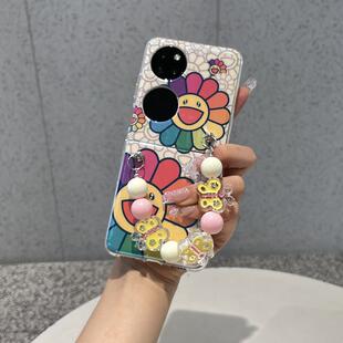 原装日本潮牌蓝光油画太阳花朵链条腕带适用华为Pocket2手机壳折叠屏P50宝盒Pocket S艺术定制版透明硅胶