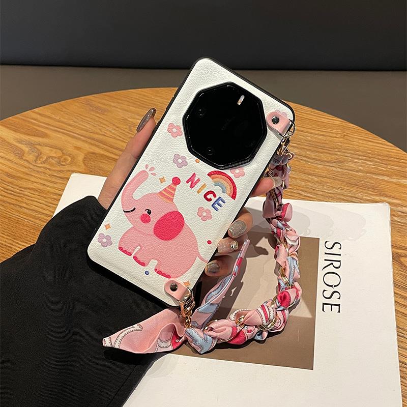 原装正品日本潮牌彩虹小象丝巾链条适用华为Mate60RS非凡大师手机壳50保时捷40Pro+带挂绳XT三折叠屏X5女新款