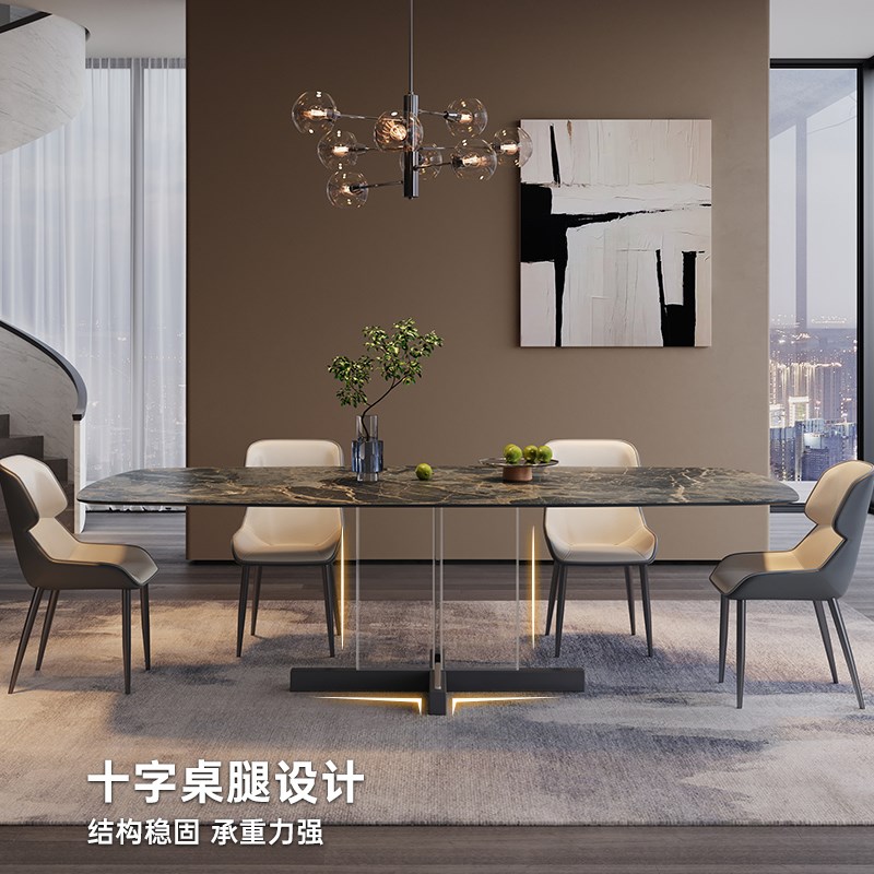 德利丰悬浮c亚克力岩板餐桌设计师2024新款现代简约极简高级感饭